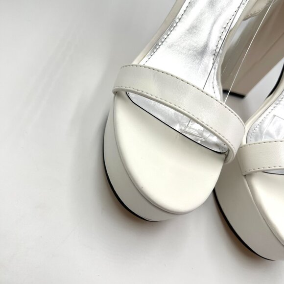 Nine‎ West Size 8.5 Uknow White Faux Vegan Leather Platform Sandals Heels Shoes - Picture 4 of 16